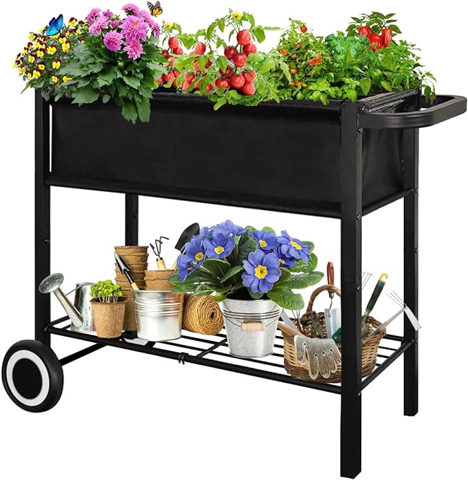 Raised Garden Bed with Legs for Outdoor Plants, Standing Elevated Planter Box by Fiwithy