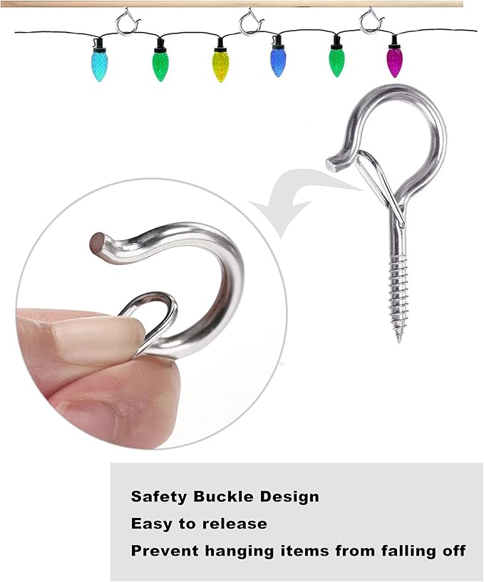 PlusRoc 20 Pack Ceiling Hooks for Hanging Plants Outdoor String Lights Heavy - Image 2
