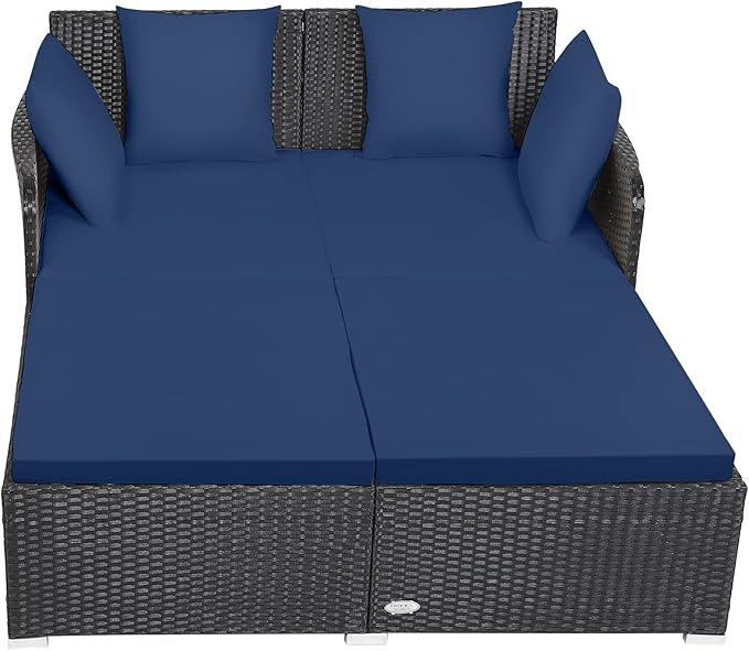 Tangkula Outdoor Rattan Daybed, Sunbed Wicker Furniture w/Spacious Seat - Image 9