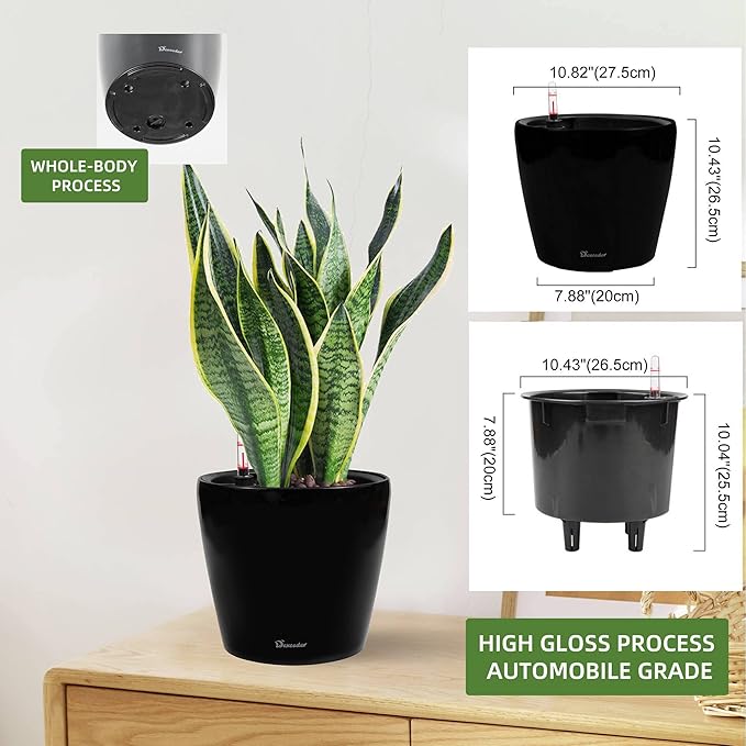 Dexceder 11x10 Inches High Gloss Self Watering Planter Indoor Outdoor, Inner - Image 3