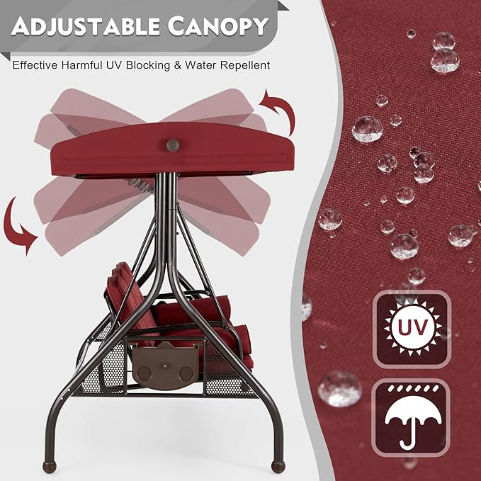 HOMREST 3 Seat Outdoor Porch Swing - Image 2