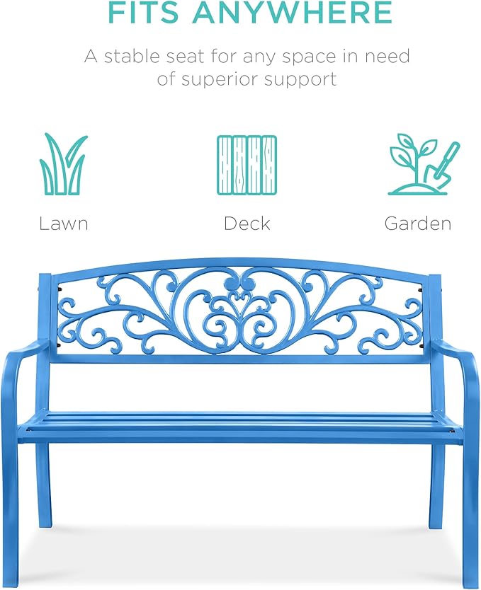 Best Choice Products Outdoor Bench Steel Garden Patio Porch Furniture - Image 3