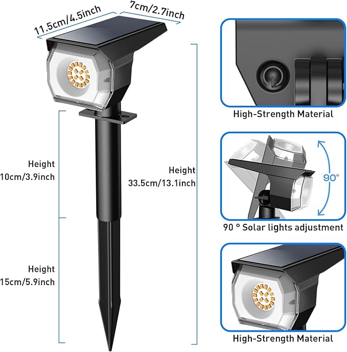 EIUIO Solar Outdoor Lights, 3 Lighting Modes Solar Spot Lights Outdoor - Image 2