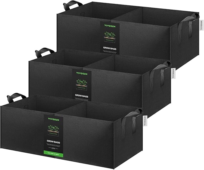 VIVOSUN 3-Pack 2-Grid 10 Gallon Grow Bags, Heavy Duty Square Plant Grow Pots by VIVOSUN