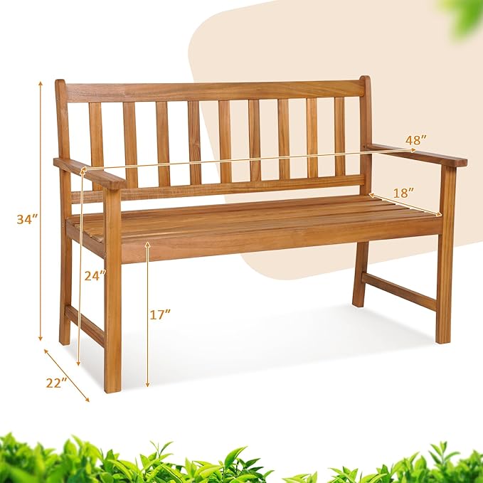 Tangkula Outdoor Acacia Wood Bench, 2-Person Garden Bench - Image 3