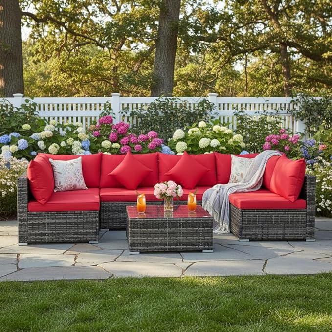 Tangkula 7 Pieces Wicker Patio Furniture Set, All-Weather Outdoor Rattan by TANGKULA
