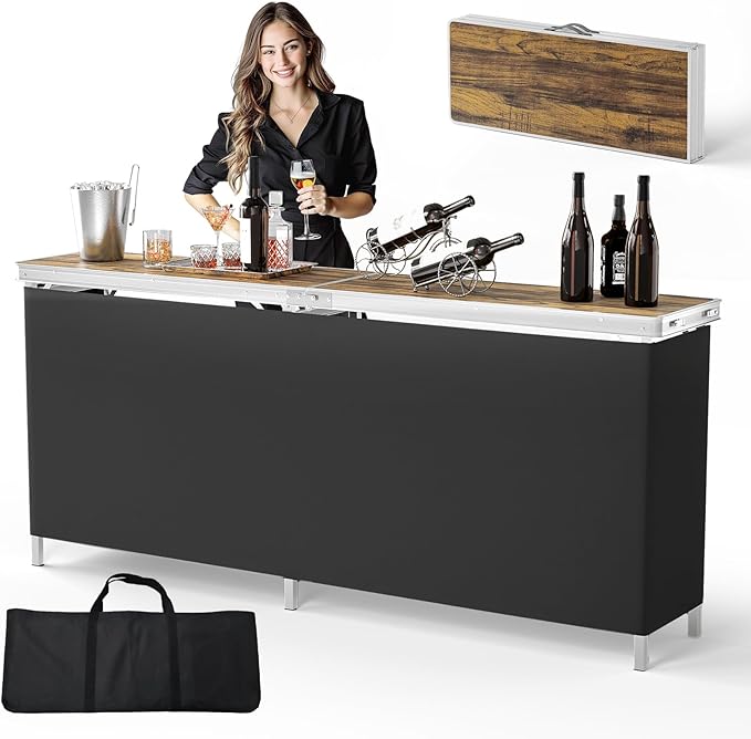 VINGLI 78" Portable Bar Table, 2-Tier Shelves, Mobile Bar Table by VINGLI