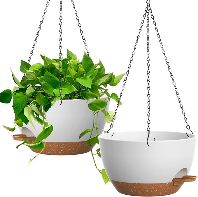 13 Inch 2 Pack Large Self Watering Hanging Planters by UOUZ