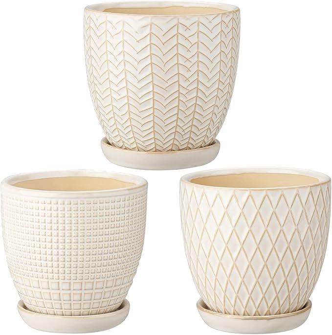 Oairse 4 inches Ceramic Planter Pots 3 Set of Small Round Flower Pots by Oairse
