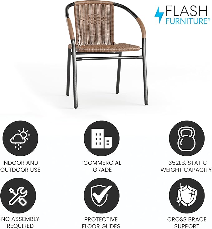 Flash Furniture Lila Medium Brown Rattan Indoor-Outdoor Restaurant Stack Chair - Image 4