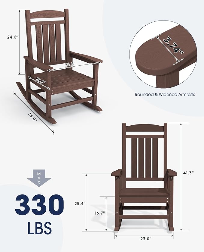 KINGYES Outdoor Rocking Chair Set 2, All Weather HDPE Patio Rocking Chairs - Image 3