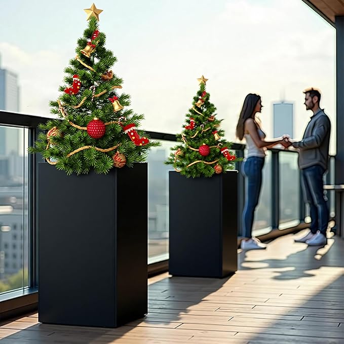 Tall Black Planter 28" Metal Square Large Plant Pots - Image 5