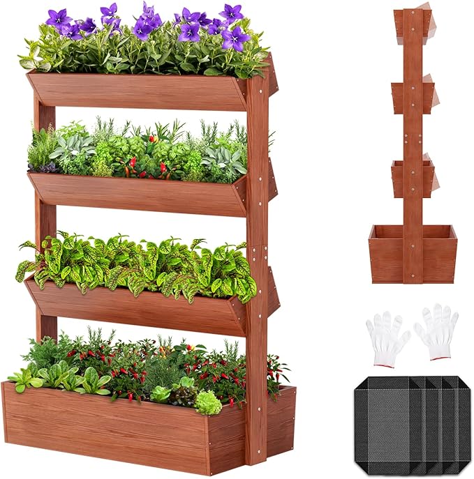 SUNYRISY 4 Tiers Vertical Wooden Raised Garden Bed Outdoor, Freestanding Garden by SUNYRISY