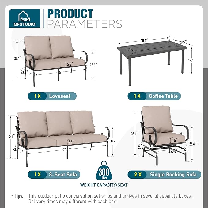 MFSTUDIO 7 Seats Large Metal Patio Conversation Sets, 5 Pieces Outdoor - Image 7