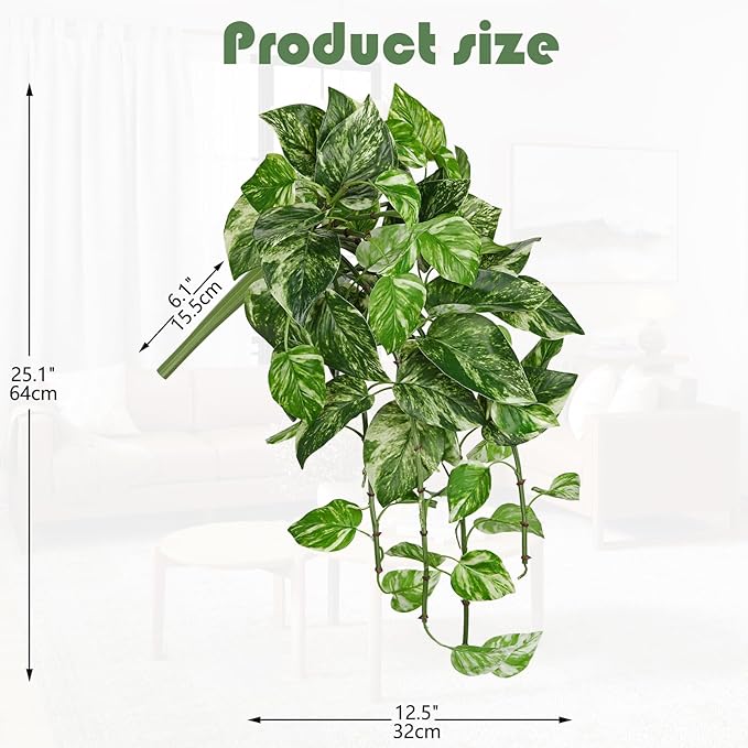 Hollyone Artificial Pothos Hanging Plants 25" Fake Ivy Vine Faux Ivy Pothos - Image 2