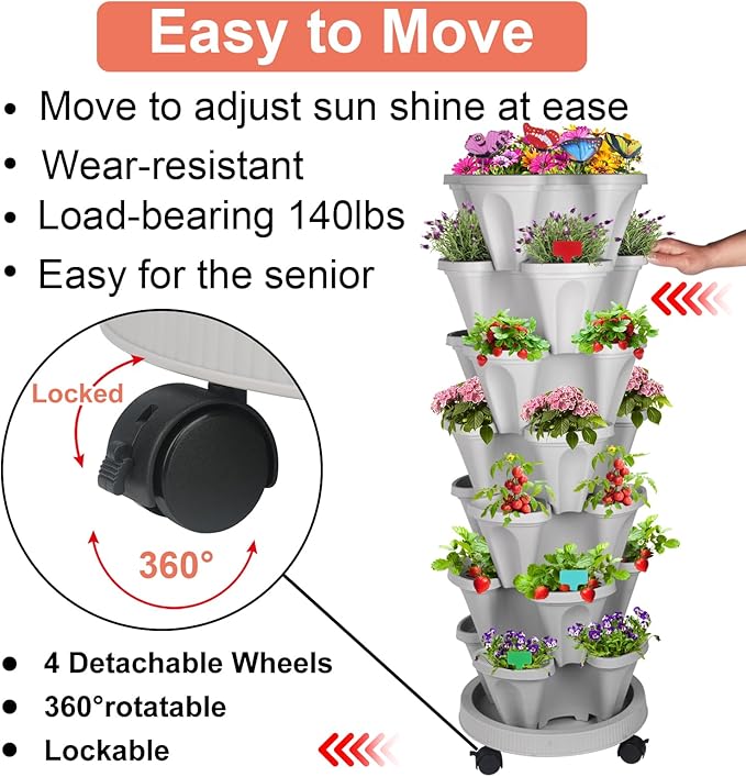 GameXcel Vertical Planter, 7 Tier Stackable Strawberry Planter - Image 2