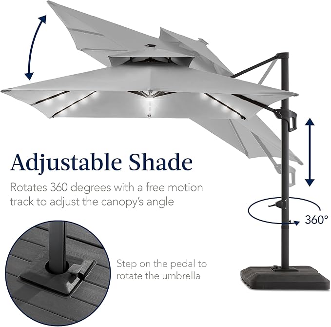 Best Choice Products 9x12ft LED Cantilever Patio Umbrella w/Base Included & - Image 5