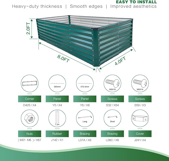 GARDMAX 8x4x2FT Galvanized Raised Garden Bed Kit, Metal Planter Boxes Outdoor - Image 3