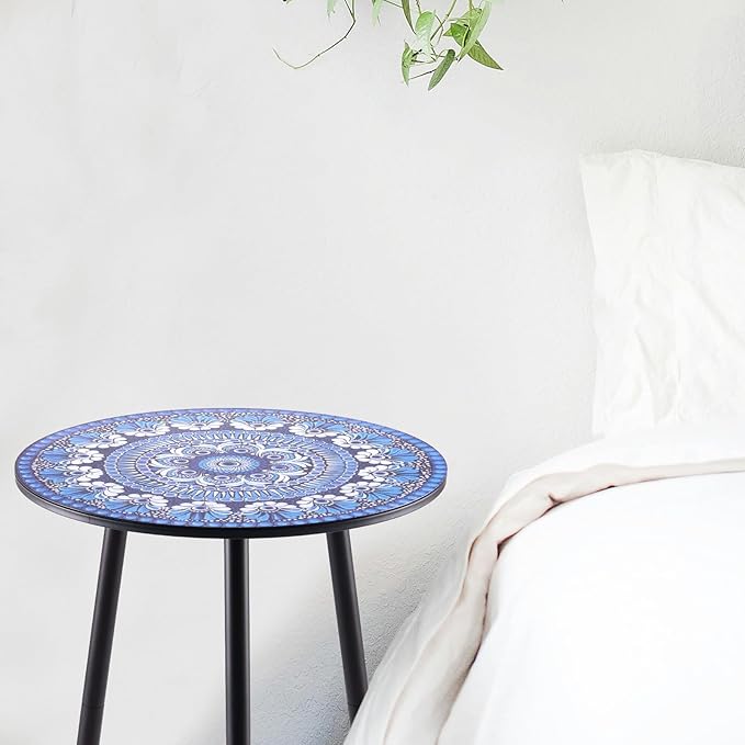 Party Zealot 1 Pack Metal Mosaic Round Side Table 13.4" Small End Table - Image 7