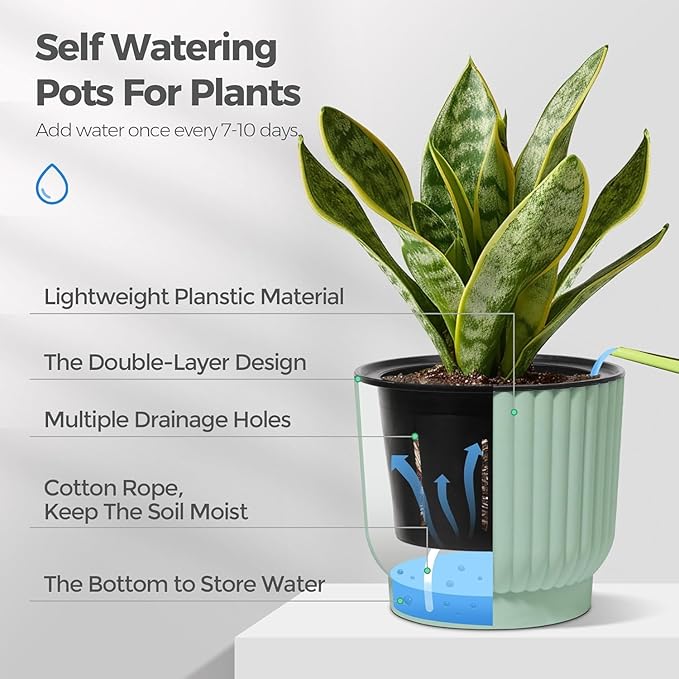 T4U 6 Inch Self Watering Pots for Indoor Plants, 6 Pack Plant Pots, Self - Image 5