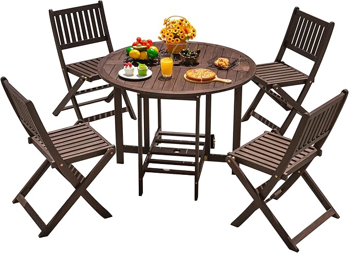Devoko 5 PCS Patio Furniture, Patio Dining Set Acacia Wood Outdoor Table and by DEVOKO