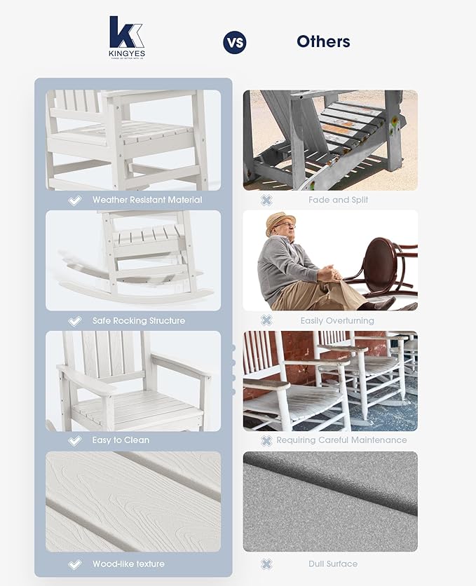 KINGYES HDPE Patio Rocking Chair Set of 2, Outdoor Rocking Chairs Porch Rocker - Image 4