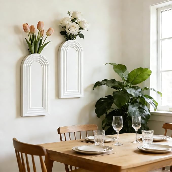 2 Pack Wooden Wall Vase Set, Boho Hanging Planter - Image 2