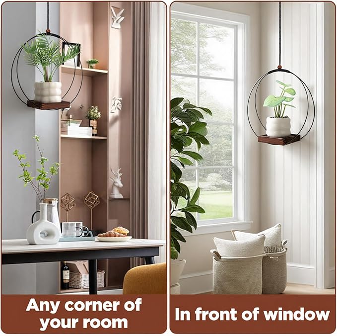 2 Pack Hanging Planters for Indoor Outdoor Plants, 12 Inch Sturdy Wood Base - Image 4