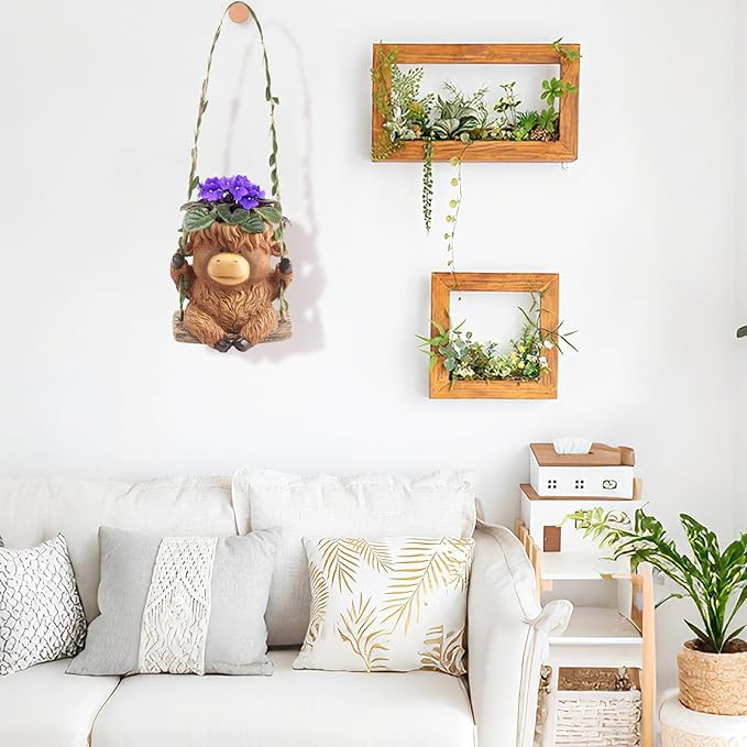 Swing Highland Cow Hanging Planters - Image 5