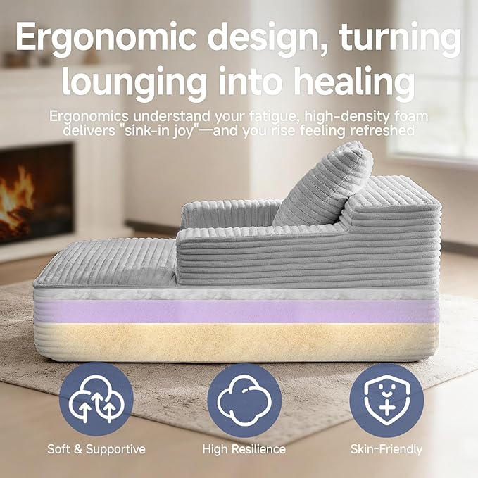 45'' Chaise Lounge Chair Indoor, Corduroy Upholstered Boneless Sofa Bed - Image 5