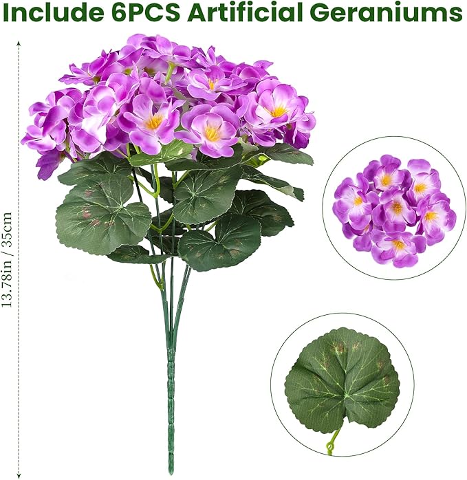 Artificial Geraniums Flowers for Outdoors, 6 Bundles Realistic Silk Fake - Image 2