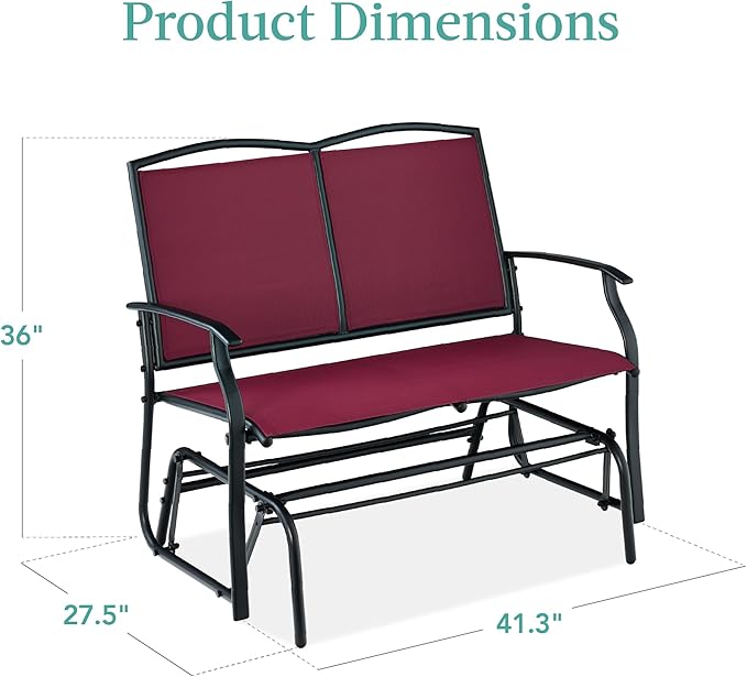 Best Choice Products 2-Person Outdoor Patio Swing Glider Steel Bench Loveseat - Image 3