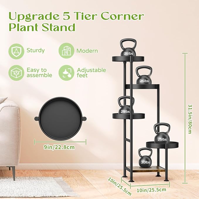 Plant Stand Indoor Outdoor, 5 Tier Metal Flower Pot Shelf Holder Clearance - Image 2