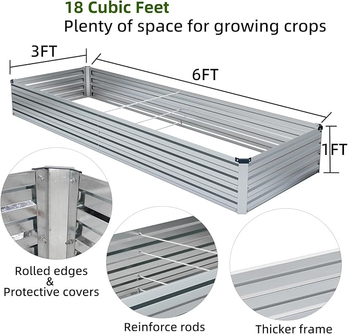 2 Pack 6x3x1FT Galvanized Raised Garden Beds Kit Outdoor Metal Gardening - Image 2