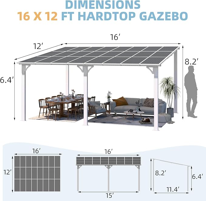 AECOJOY 16' x 12' Gazebo Outdoor Pergola - Image 5