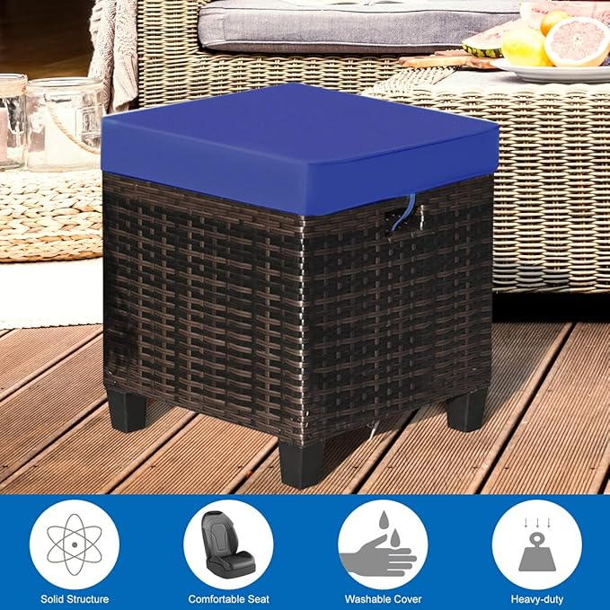 Tangkula 2 Pieces Outdoor Patio Ottoman, All Weather Rattan Wicker Ottoman Seat - Image 9