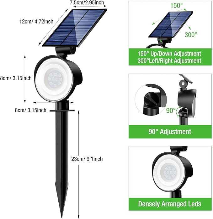 nipify 2 Pack Solar Spot Lights Outdoor Waterproof, Solar Spotlight Light - Image 6