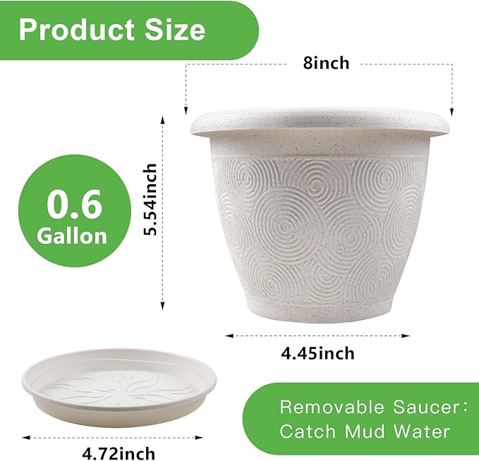 8 Inch Flower Pots Planters for Indoor Outdoor Plants, 4 Pack Plastic Small - Image 3