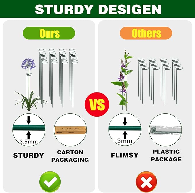 12 Pack 18 Inch Plant Support Stakes, Metal Single stemmed Flower Support - Image 2