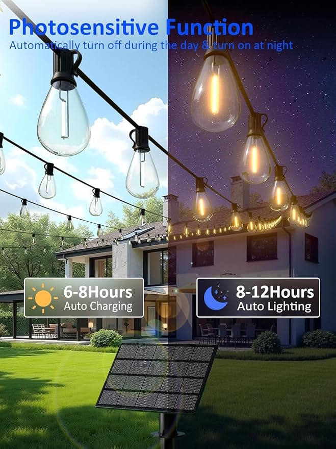 luckystyle 50FT Solar String Lights Outdoor Waterproof 2200K - Image 7