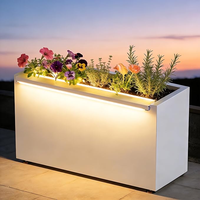 GSK 30" L White LED Metal Planter by GSK