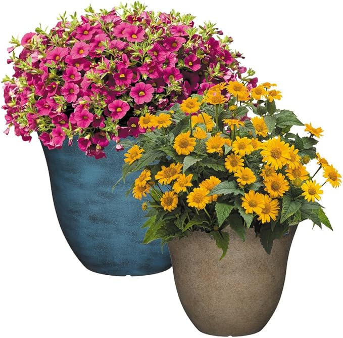 Classic Home and Garden Honeysuckle Resin Flower Pot Planter, Fossil Stone - Image 8