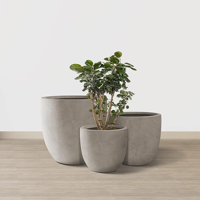 Kante 20", 13.4" Dia Round Concrete Planters, Outdoor Indoor Modern Decorative - Image 6