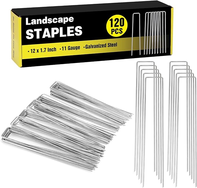 HongWay 120 Pack 12 Inch Landscape Staples, Garden Stakes 11 Gauge Galvanized by HongWay