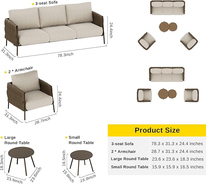 EAST OAK Life Chatter Patio Furniture Set 5 Pieces, Outdoor Furniture 5-Seat - Image 7