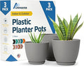 Gray Plant Pots with Drainage Holes & Saucers 3 Pack, Indoor & Outdoor by LIFEMASTER