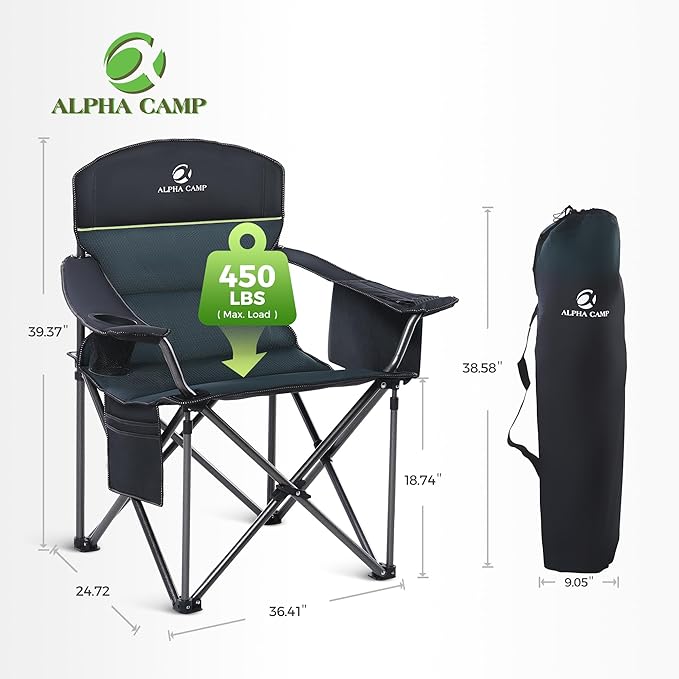 ALPHA CAMP Heavy Duty Camping Chair 500LBS Capacity, Oversized Folding Chair - Image 3