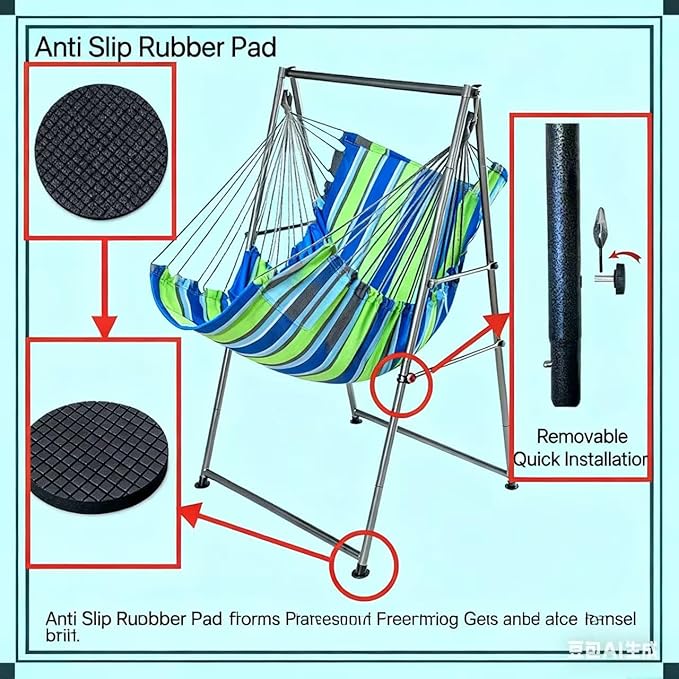 Hammock Chair Stand with X-Large Swing Chair with Footrest，Anti-Tip Thickened - Image 8