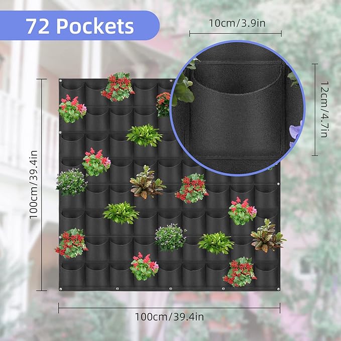 72 Pockets Hanging Planter Bags, Hanging Vertical Wall Mounted Plant Planting - Image 3