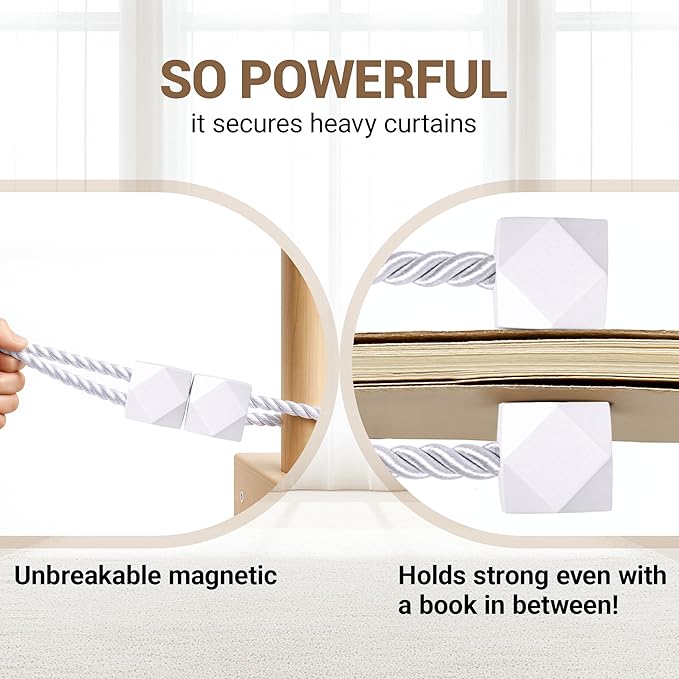 Hion Magnetic Curtain Tiebacks White 2pcs, Curtain Tiebacks Buckles Holdbacks - Image 5